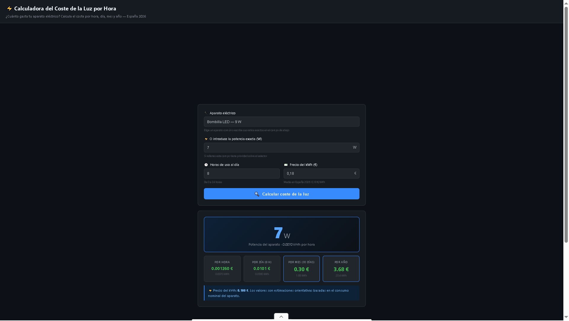 ¿Cuánto cuesta encender un aparato eléctrico? Calculadora 2026